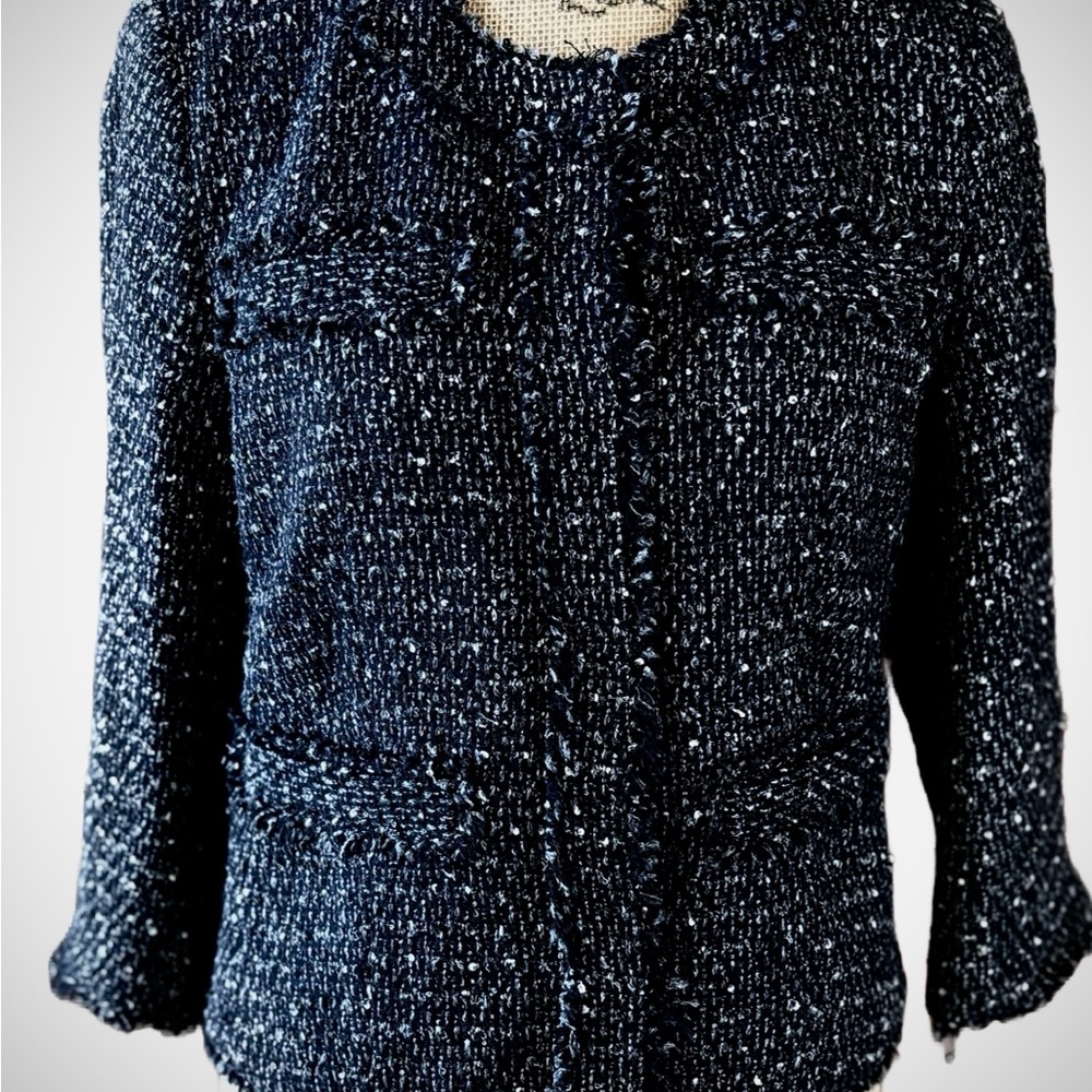 Michael Kors Women's Cropped Black Tweed Jacket Lined 3/4 Sleeve EUC